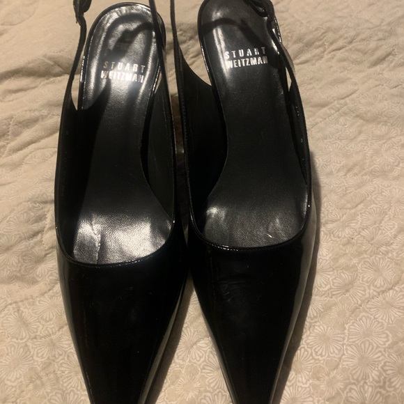 Stuart Weitzman Black patent sling backs